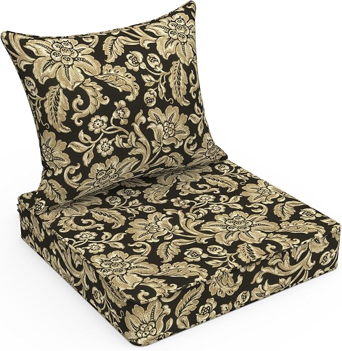LVTXIII Outdoor Seat and Back Cushion Patio Deep Seat Cushion Set Seasonal Chair Cushion for Wicker Chairs and Garden Furniture Decoration, 22"x22"x4", Jacobean Black