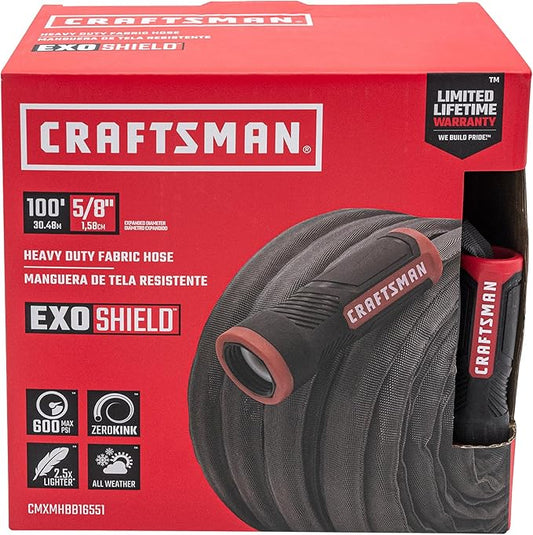 CRAFTSMAN ExoShield Heavy-Duty Fabric Hose - Industrial-Grade Lightweight Garden Hose 100 Feet x 5/8 Inch