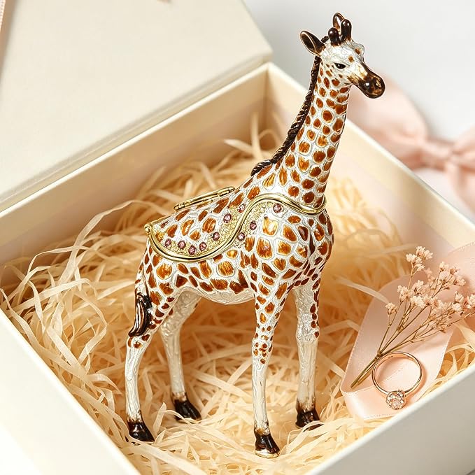 Hand Painted Trinket Box Enamel Vintage Jewelry Box Animal Hinged Metal Jewelry Organizer Decorative Treasure Box Unique Gifts for Animal Lover