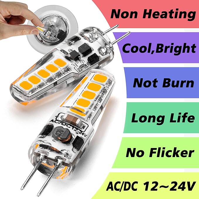 Heifymi G4 LED Bulb 3 Watt Equivalent 20W-35W Halogen Bulbs 2700K Warm White 350LM AC/DC 12-24 Volt for Landscape Lighting, Under Cabinet Lighting, Chandelier Lighting, Microwave Lighting,10 Pack