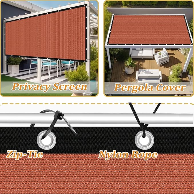 Shade&Beyond Customized Size 16' X 16' Shade Cloth with Grommets, 90% UV Protection UV Protection Mesh Tarp Sun Screens for Patio GN01, Rust Red