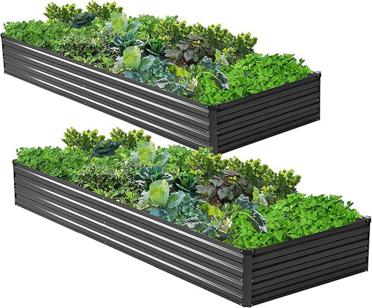 2PCS 6x3x1ft Galvanized Raised Garden Bed Kit,Metal Planter Box for Vegetables,Flowers,Herbs Durable Rust-Resistant Patio Gardening Beds,Black