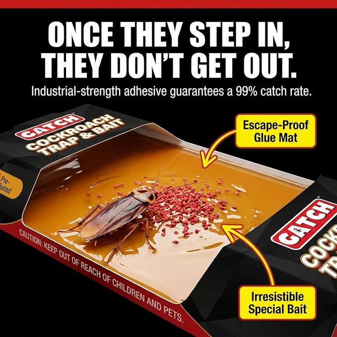 GATCH Roach Traps Indoor (12 Pack), Sticky Baited Cockroach Traps, Roach Killer Indoor Infestation, Adhesvie Glue Traps for Roaches, Insects, Home Bug Ant Spider Cricket, Child & Pet Friendly
