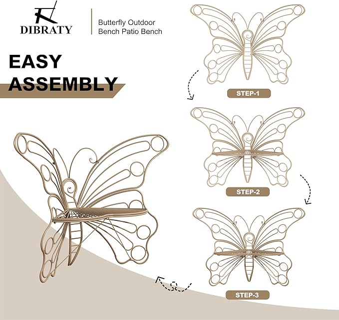 DIBRATY 50 Inches Outdoor Bench, Garden Bench with Sturdy Iron Metal Frame, Pretty Butterfly Bench Front Porch Bench for Porch,Lawn,Garden,Yard
