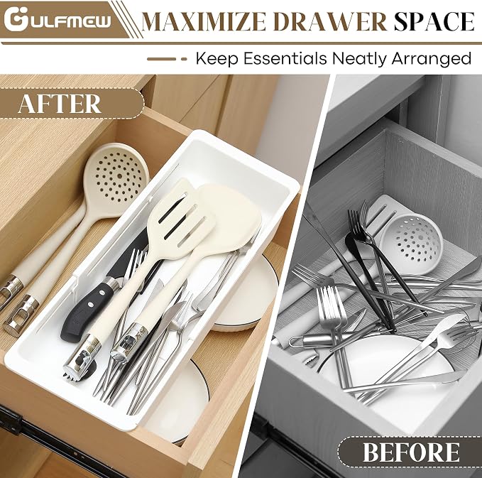 1 Pack Deep Drawer Organizer Adjustable Storage Bin(17.4-27.6")