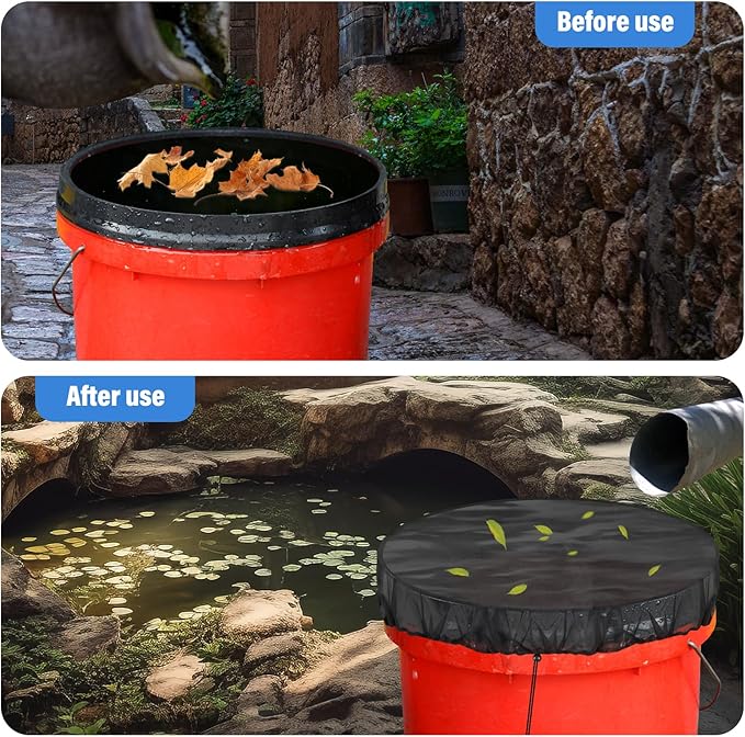 2 Pcs Mesh Cover for Rain Barrels with Drawstring, Rain Barrel Netting Screen to Collect Rainwater from Gutter, Keeps Leaves and Debris from Falling into Rain Barrels for Outdoor Garden-39 Inch