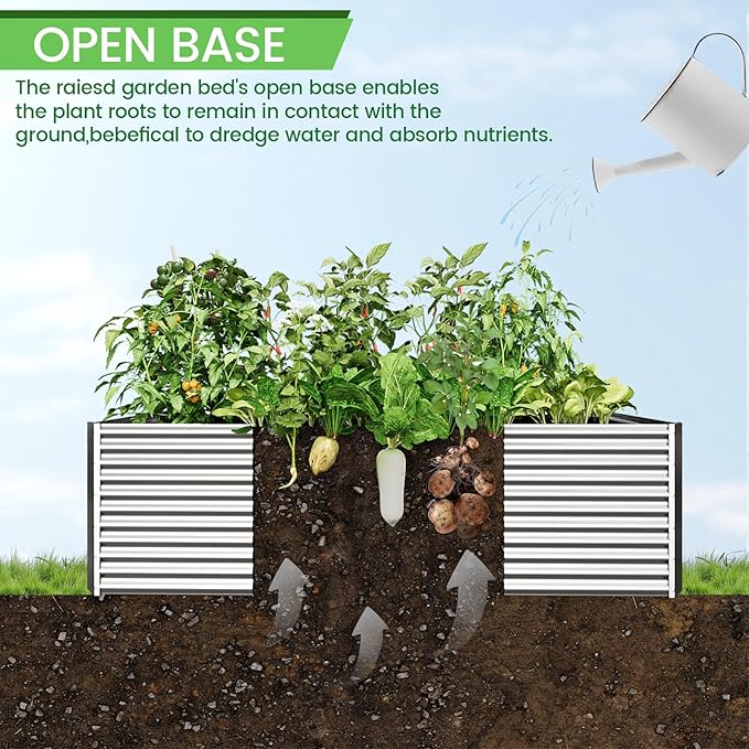2pcs Tall 6x3x1.5ft Galvanized Raised Garden Bed Outdoor,Steel Garden Bed for Vegetables,Above Ground Garden Box for Flower,Metal Raised Beds for Gardening