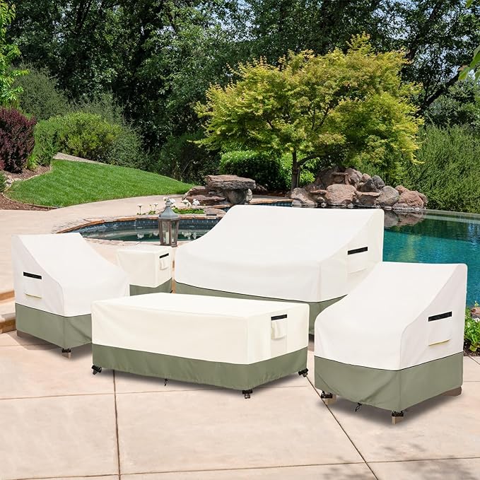 Outdoor Coffee Table Cover 48 W x 28 D x 16 H Inches,600D Heavy Duty Waterproof Outdoor Table Cover,Patio Rectangle Table Covers,Beige