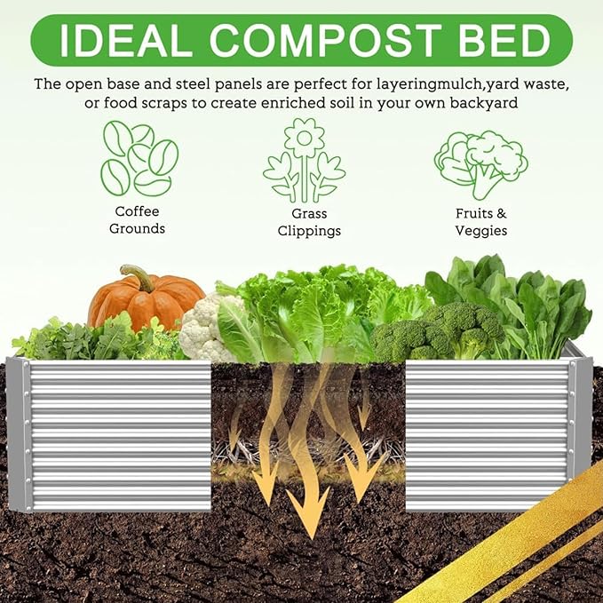 2 Pack Tall Corrugated Galvanized Steel Raised Garden Bed Outdoor, Metal Above Ground Garden Bed for Vegetables and Flowers, Rectangle Raised Beds for Gardening-4x2FTx15inch