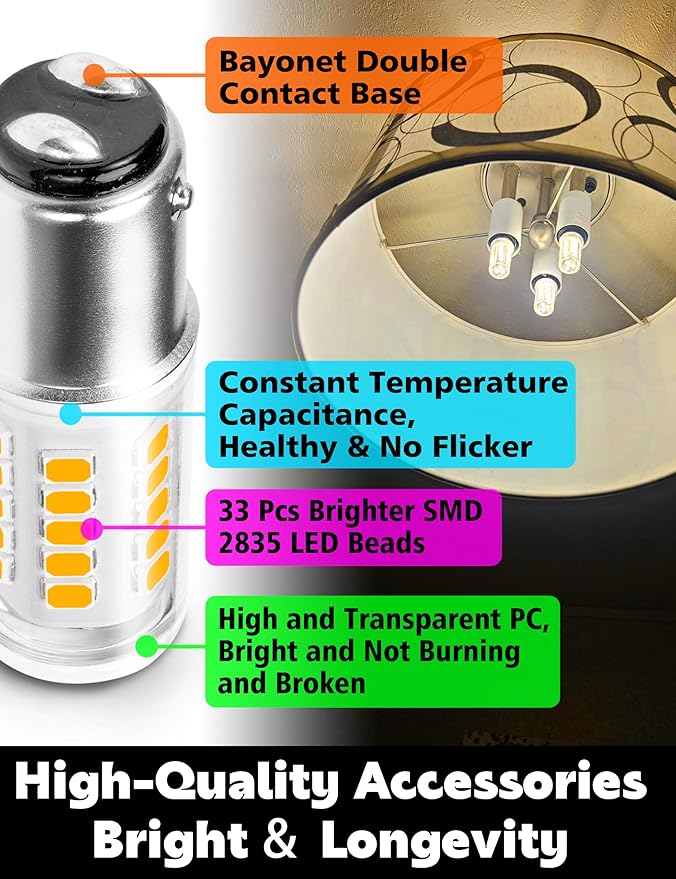 1142 Ba15d Led Bulbs Double Contact DC Bayonet Base 12v-24v, 2700k Warm White 5W 1004 1076 1176 90 1130 S8 68 LED Light Bulbs for Car Trailer RV Camper Boat Interior Marine Navigation Lights, 4Pack
