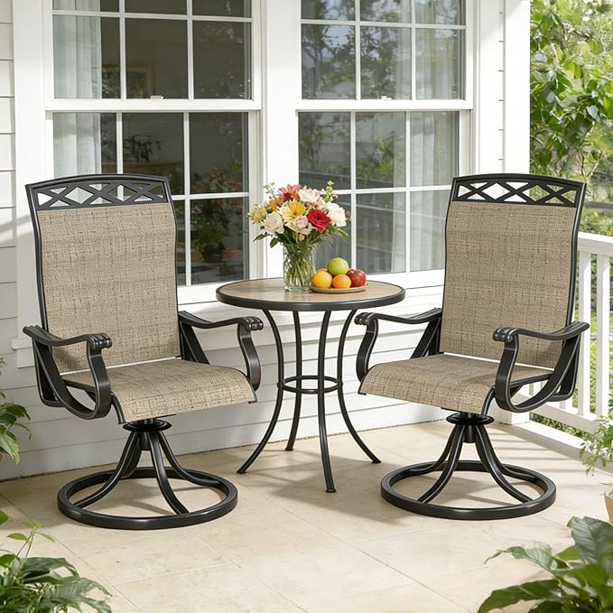 SHGJ&SOFT Patio Swivel Chairs, Waterproof Outdoor Dining Chairs with All-Weather Textilene Mesh for Deck, Garden, and Backyard (Brown6, 2PC)