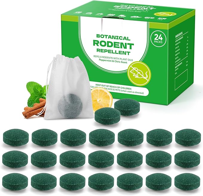 Mouse Repellent, Peppermint Oil Rodent Deterrent for Mice, Rats, Plant-Based Pest Control, Long-Lasting Mint Scent, Safe for Home, Garage, Storage, RV & Garden (24)
