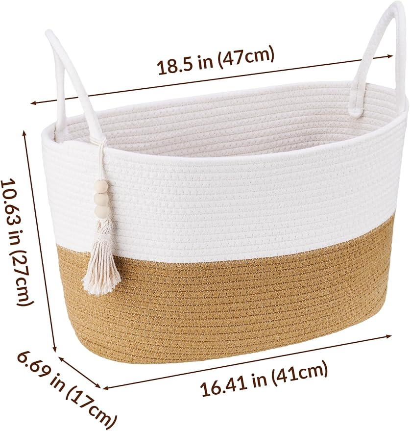 NiHome Toilet Paper Basket, Foldable Boho Cotton Rope Bathroom Organizer