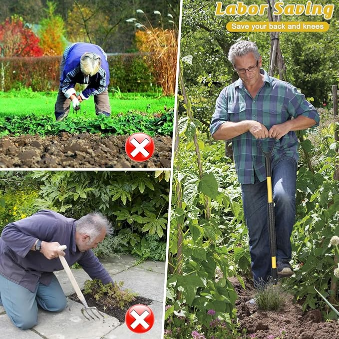 Gbekery 39" Stand Up Weed Puller Tool - Heavy Duty Detachable 3-Claw Weeder with Ergonomic Long D-Handle | Tools for Effortless Garden Weed Removal (Dandelions, Thistles & More)