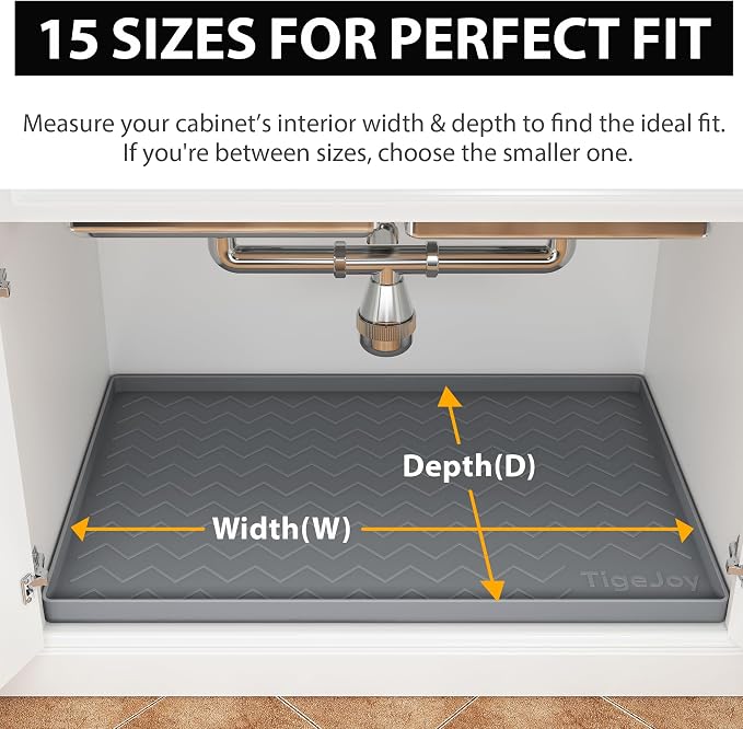 TigeJoy Under Sink Mats for Kitchen Waterproof 28" x 22", Cabinet Liner