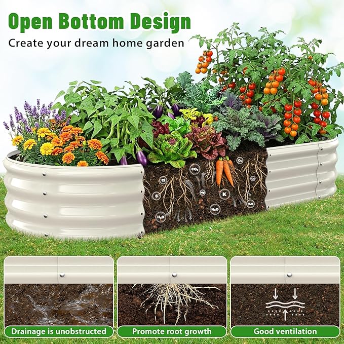 Oval Raised Garden Bed, 5 x 2 x 1FT, Galvanized Steel Planter Box with Wave-Shaped Metal Panels Painted for Outdoor Flower,Tree,Herb & Vegetable Garden (White, 60X24X12 inches)