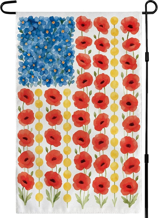 Memorial Day Decorations - Spring Garden Flag for Easter Summer | 12x18 Inch Double Sided Patriotic American Flag for Outdoor Outside Yard 250th America Anniversary USA Celebration 4th of July Decor