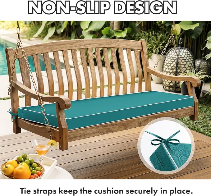 MIULEE Turquoise Outdoor Bench Cushion 42x18x3 Inch Waterproof 3-Year Color Fastness Patio Furniture Cushions for Porch Swing, Garden Bench Sofa Couch with Adjustable Ties No Slip Design