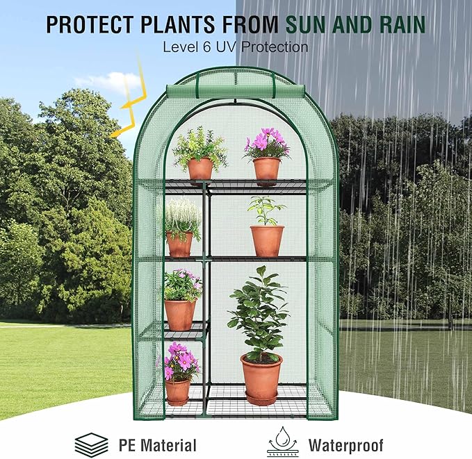 4-Tier Indoor/Outdoor Mini Greenhouse, 40" x 18" x 63" Portable Plant Starter for Herbs & Seedlings with Clear PE Cover, Tool-Free Assembly