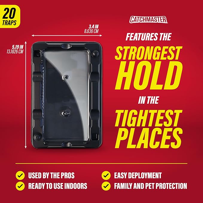 Catchmaster-20 Mouse & Insect Glue Traps, Heavy-Duty Pesticide-Free Sticky Mouse Traps Indoor for Home, Used by the PROs, Adhesive Rodent & Bug Catcher, Pest Control for House & Garage