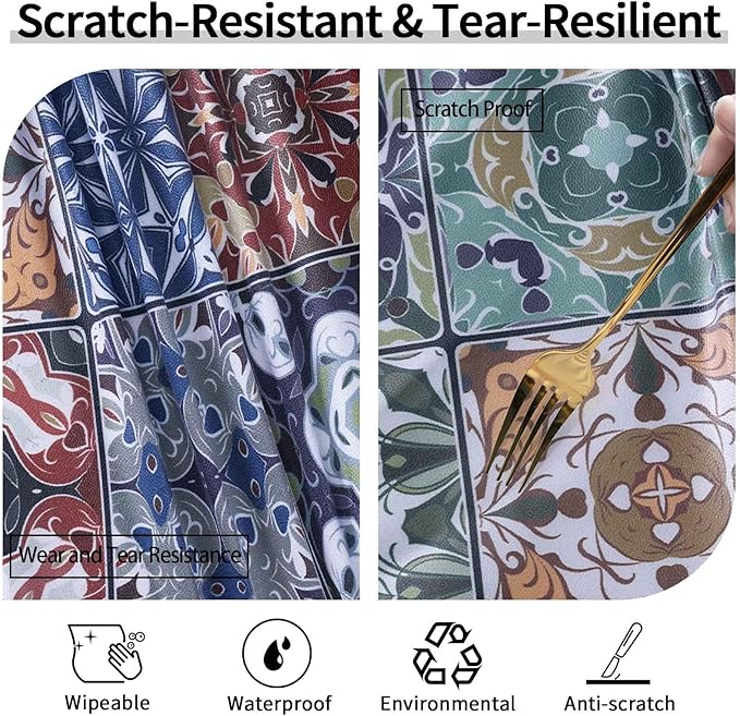 Fitted Vintage Round Tablecloth for 36-44" Tables Earthy Stain Resistant Vinyl Mantel Para Mesa Redonda Apartment Kitchen Organizers Camping Picnic List Women Men Cool Practical Gift Ideas
