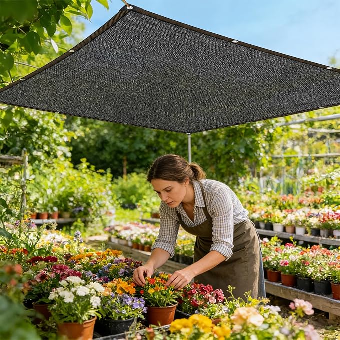 Shade-Cloth 85-90% for Garden Plants 10x10 FT, Black Sun-Block Shade Cover Mesh Tarp with Grommets Sun Shade Canopy for Outdoor Pergola Patio Flower Lawn Kennel Chicken Coop