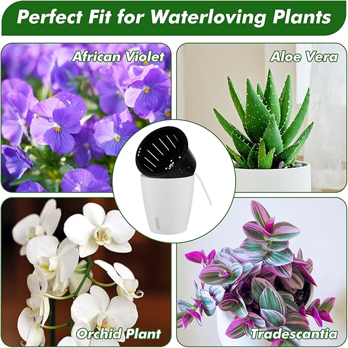 Planterhoma 5 Inch Self Watering Pots for Indoor Plants, 12 Packs Self Watering Planters for Orchid, Spider Plant, Devil's Ivy & African Violet, Water Indicator & Black Wick Pots, White/Black
