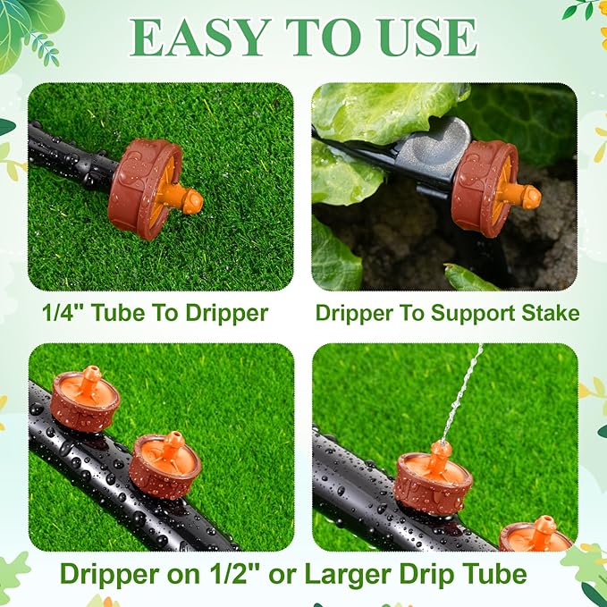 200Pcs 4 GPH Pressure Compensating Irrigation Drippers, Watering Spot GPH Dripper Drip Emitters Heads Constant Flow Outlet Heads for 1/4 Inch Irrigation Tubing for Garden Irrigation System
