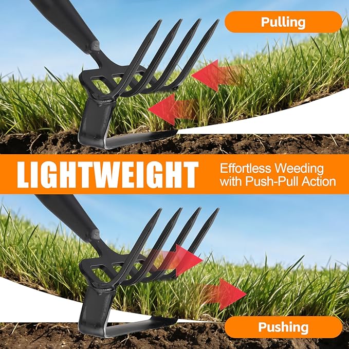 73 Inch Adjustable Long Handle Garden Hoe, 2-in-1 Heavy Duty Stirrup Hoe & Cultivator - Lightweight Weeding Rake for Fast Weed Removal, Loosening Soil & Cultivating, Stainless Steel