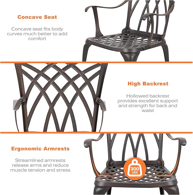 NUU GARDEN 5 Piece Outdoor Patio Dining Set, All-Weather Round Cast Aluminum Dining Table with 1.97"" Umbrella Hole and Outdoor Patio Dining Chairs for Patio, Garden, Backyard, Balcony, Bronze