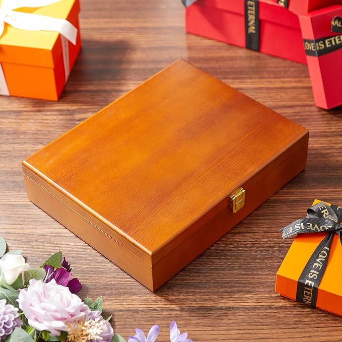 Wood Keepsake Box, Large Decorative Box, Memories Box with Lids, Wedding Keepsake Box, Jewelry Box, Prayer box, Wooden Gift Box,Red Brown