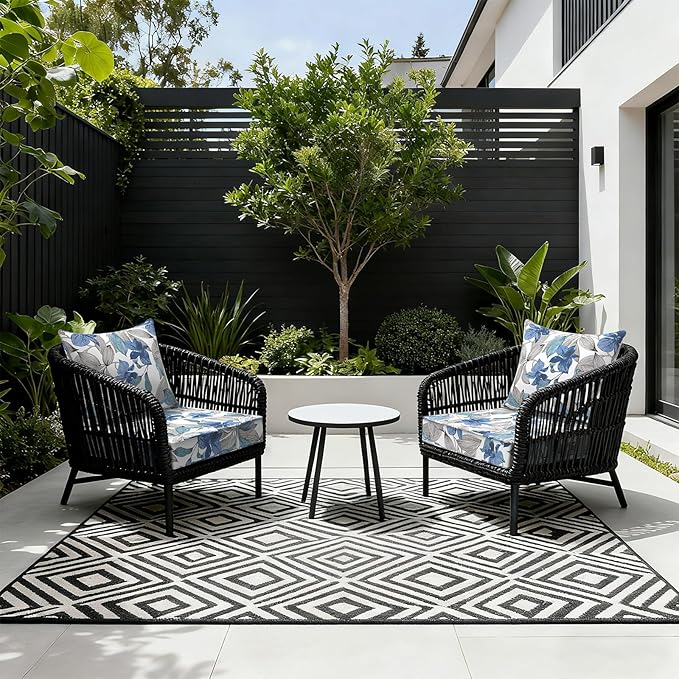 LVTXIII Outdoor Seat and Back Cushion Patio Deep Seat Cushion Set Seasonal Chair Cushion for Wicker Chairs and Garden Furniture Decoration, 22"x22"x4", Clemens Noir Blue