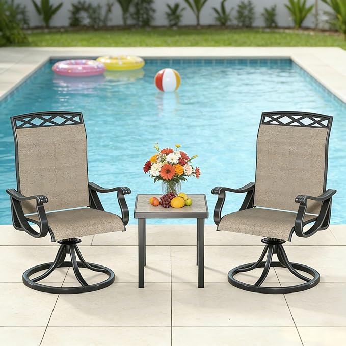 SHGJ&SOFT Patio Swivel Chairs, Waterproof Outdoor Dining Chairs with All-Weather Textilene Mesh for Deck, Garden, and Backyard (Brown6, 2PC)