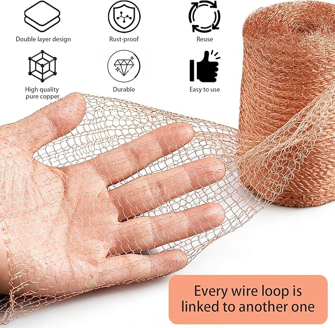 Copper Mesh Rodent Control, 5 in x 200 ft Wire Screen Roll for Mice Rat Rodent, Bat & Snail, Copper Mesh Roll for Weep Hole Filler, DIY Pest Blocking for Home and Garden