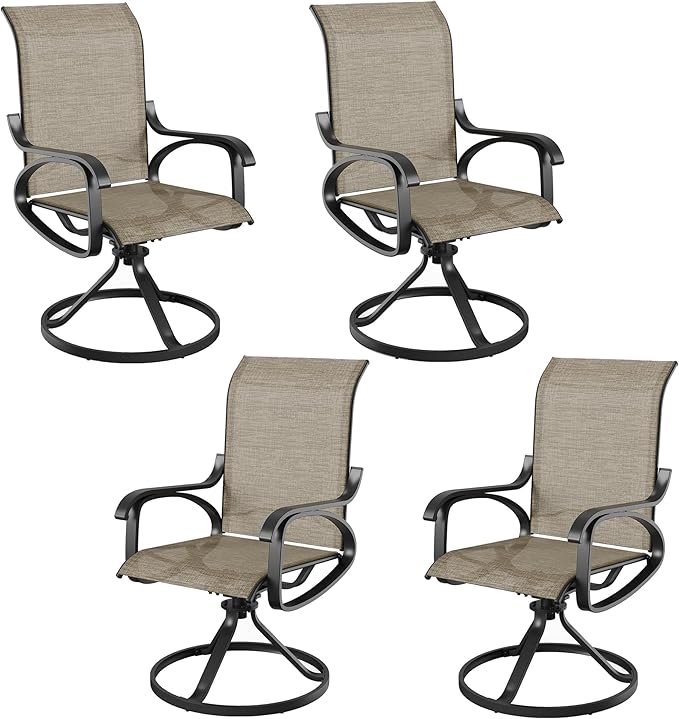Patio Swivel Chairs Set of 4, All Weather Outdoor Rocking Chair with Textilene Breathable Back, Metal Frame, Patio Dining Chair for Backyard, Garde, Porch and Deck (4, Dark Brown)