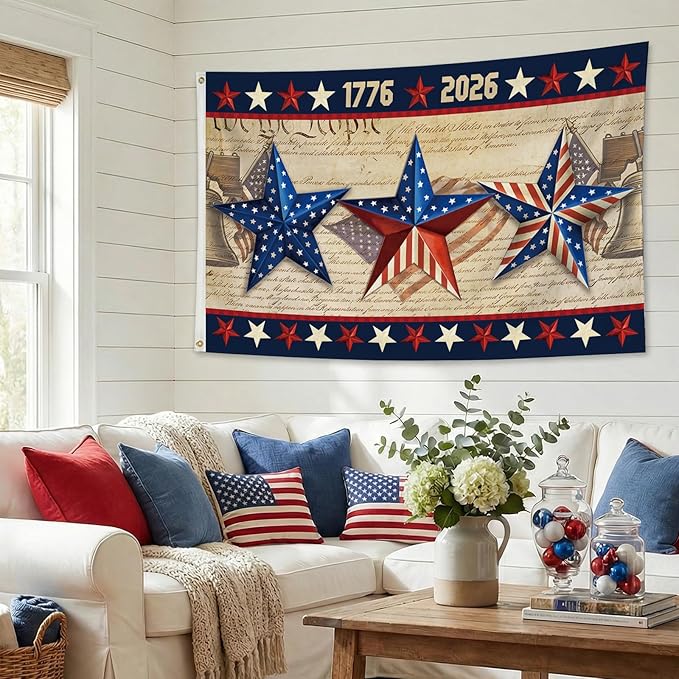250 Anniversary USA Flag 3x5 Ft,4th of July 250th Year American Yard Banner,God Bless United States Large Decorations Double-Sided with Star,1776-2026 America Patriotic Garden Merchandise Outside