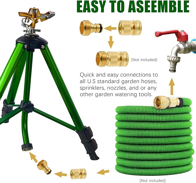LIULO TOOL Impact Sprinkler on Tripod Base, Tripod Sprinklers with Brass Head, 360 Degree Large Area Irrigation with Extension Legs Flip Locks, Heavy Duty 3/4" Connector for Lawn Yard Garden