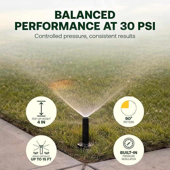 Rain Bird 1804QDPRS Pressure Regulated 1800 Series Dual Spray 4 in Pop Up Sprinkler Head (4 Pack, Fixed 90 Degree)