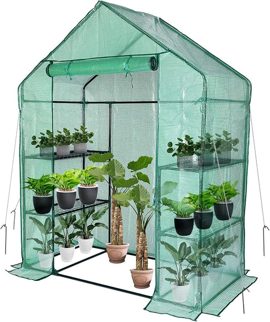 Small Greenhouse for Outdoors,56 x 30 x 76''Mini Walk in Greenhouse, Portable Greenhouse with Roll-up Zipper Entry Door and Anchors for Stability