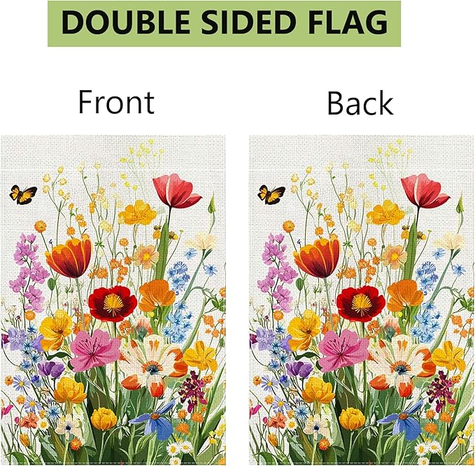 Spring Summer Floral Garden Flag 12x18 Inch Double Sided, Colorful Welcome Yard Decor, Farmhouse Outdoor Flag for Lawn Patio Porch