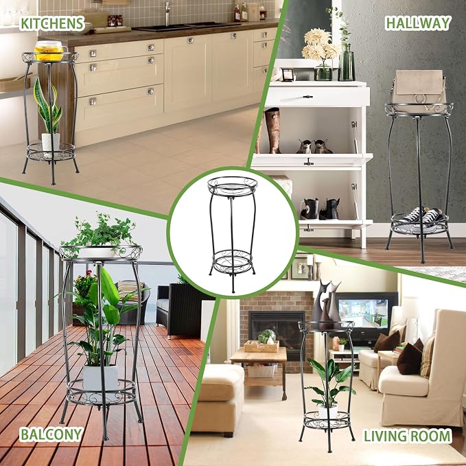 LOYAL TIGER Plant Stand Indoor Outdoor, 2 Pack, 2 Tier 27" Tall Metal Shelf