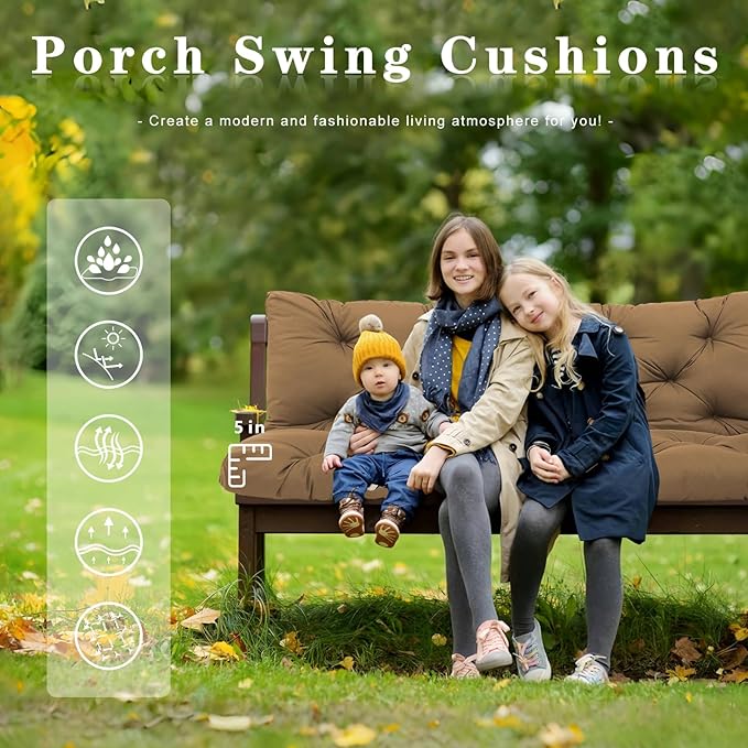 Outdoor Porch Swing Cushions Waterproof 2 Seater Extra 5" Thick Replacement Cushions with Backrest, Ties, Non-Slip Patio Furniture Cushions for Garden, Backyard(Brown 48×40×5inch)