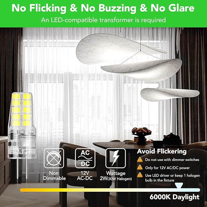 BUBO 20 Pack G4 LED Bulb 2W Equivalent 30W 6000K Daylight 250 Lumens 360°Beam Angle, T3 Halogen Bulb Replacement Landscape Bulbs, AC/DC 12V Led Lights G4 Bi-Pin Base for Outdoor Landscape Lighting