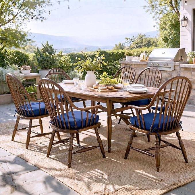 Youyole Outdoor Chair Cushions Set of 2, 17" x 16" x 3" Thick Foam D-Shaped Patio Seat Cushions with Ties, Waterproof & Fade Resistant Kitchen Chair Pads for Dining Furniture, Garden, Patio Sofa