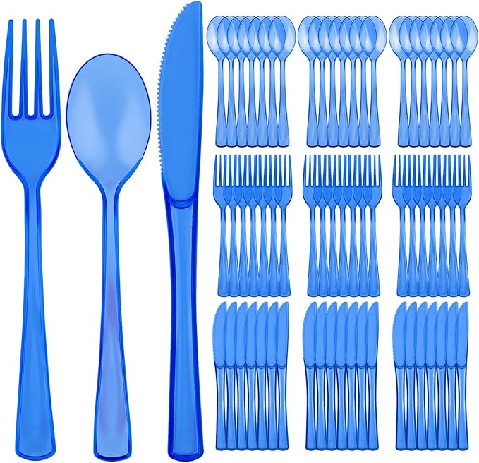 75 PCS Plastic Silverware Disposable Silverware Heavy Duty Utensil Sets 25 Of Each Forks Knives & Spoons Disposable Cutlery Set For Easter,Birthday,Baby Shower,Garden Party,Wedding(75,Blue)