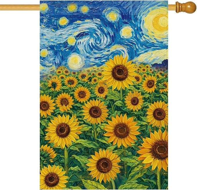 Baccessor Spring Summer Sunflowers Garden Flag 28x40 Inch Double Sided Burlap,Starry Night Flower Large Flag Seasonal Farmhouse Outside Outdoor Decoration