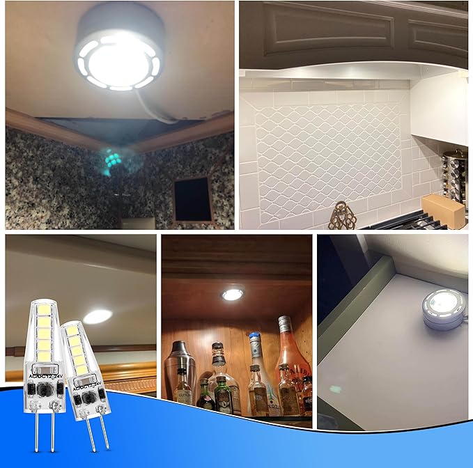 Heifymi 12 Volt G4 LED Bulb,20W-35W T3 JC Halogen Bulb Equivalent, 6000K Daylight White 3W 350LM for RV Camper Puck Light,Chandeliers,Landscape Lighting,Microwave Lighting,Under Cabinet Light,10 Pack