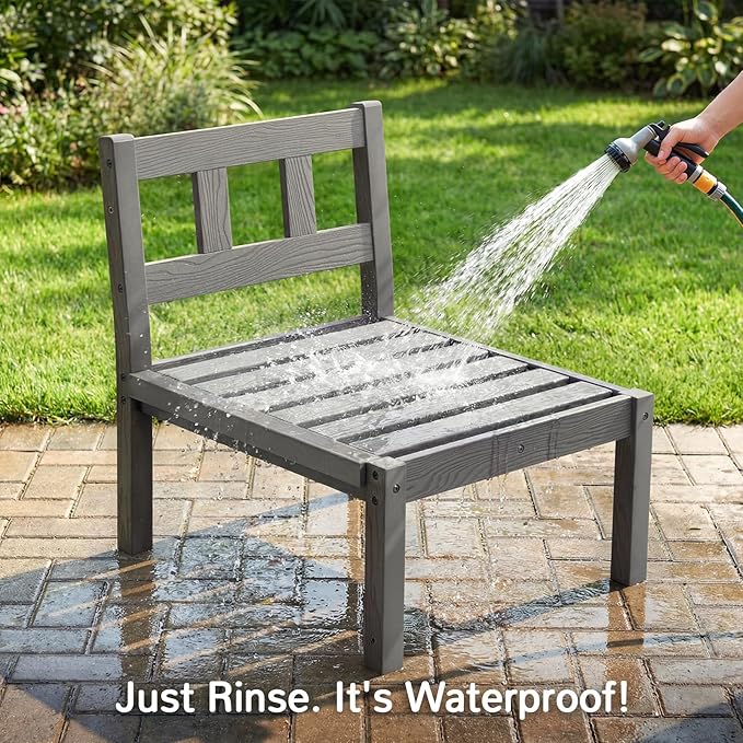 Stoog Modular 2-Seater Outdoor Bench, Convertible Loveseat with Removable Arm – Waterproof HIPS Frame & Olefin Cushions for Patio, Poolside, Backyard, Grey