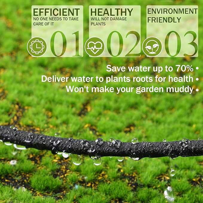 1/4 Inch Soaker Hose Irrigation Hose Drip Hose for Garden Heavy Duty Drip Irrigation Tubing with Hose Connector Set or Watering Planters Flower Vegetable Lawn Yard Landscaping, Black (200 ft)