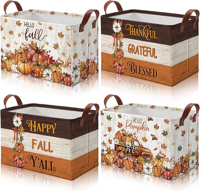 4 Pcs Fall Storage Basket for Gifts Empty with Handle, Large Fabric